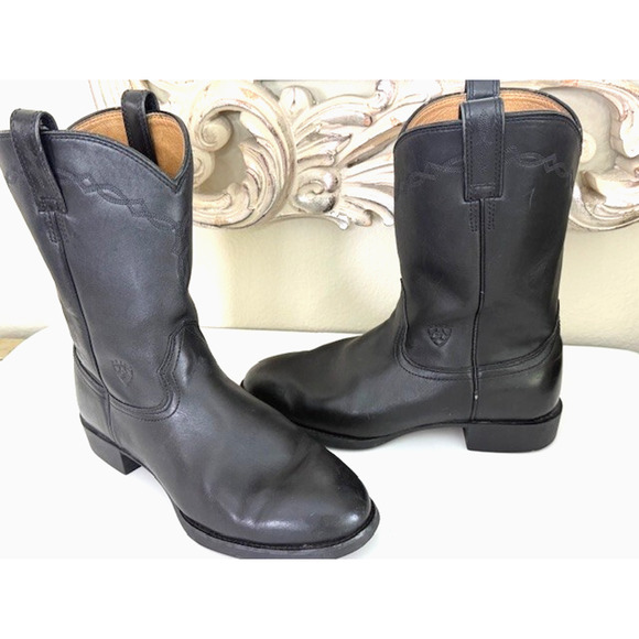 VINTAGE ARIAT 35501 Heritage Roper Black Leather Cowboy Western Mens Boot 9 EE - Picture 2 of 16